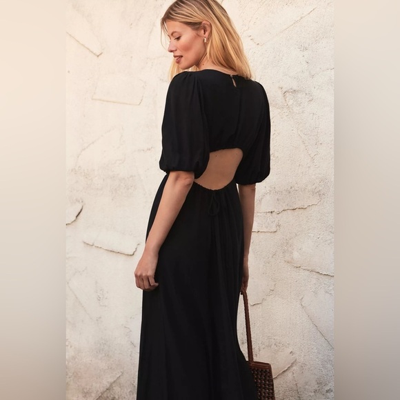 Beach Riot Weston Cutout Puff Sleeve Back Linen Blend Maxi Dress - Black - Large - Picture 11 of 11